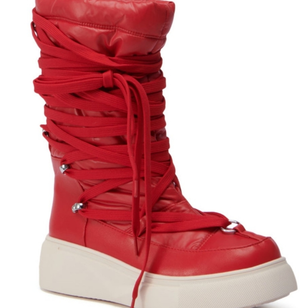 Azalea Wang Red Women's Lace-Up Boots
